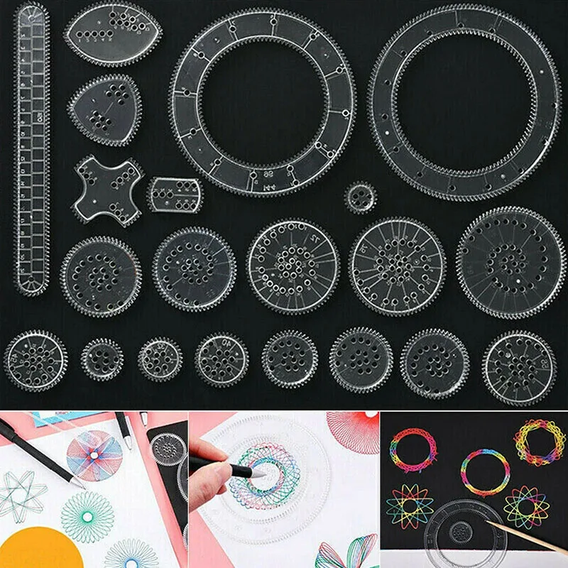 Zábavné spirografické kreslenie hračiek Set Interllocking Gears & Wheels Geometric Ruler Drawing Accessory Creative Educational Kids Toy