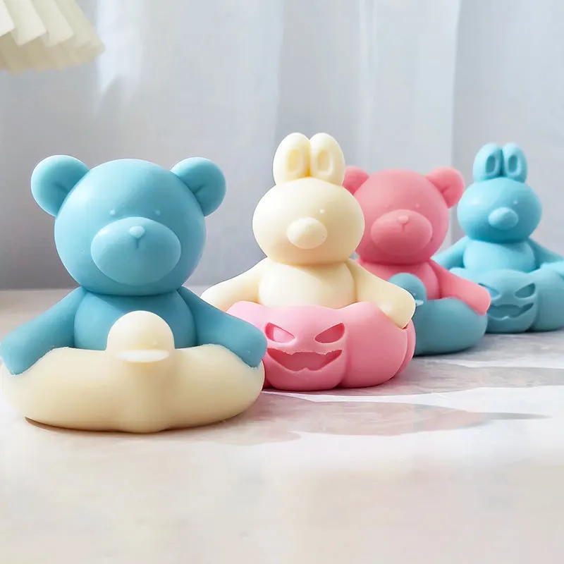 Zábavný geometrický medveď Silikónová sviečka forma Duckling Pumpkin Plavecký prsteň Sviečka Výroby súprav mydla Živú živicu