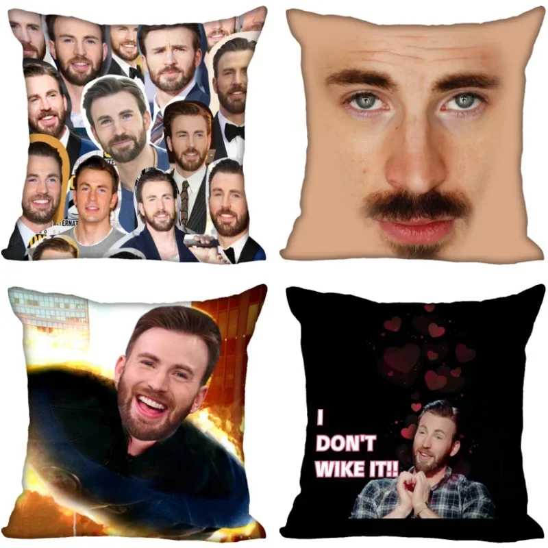 Zábavný vlastný americký herec Chris Evans Cushion Cover pre pohovku Domov dekoratívny hádzanie vankúš polyester vankúš 0826