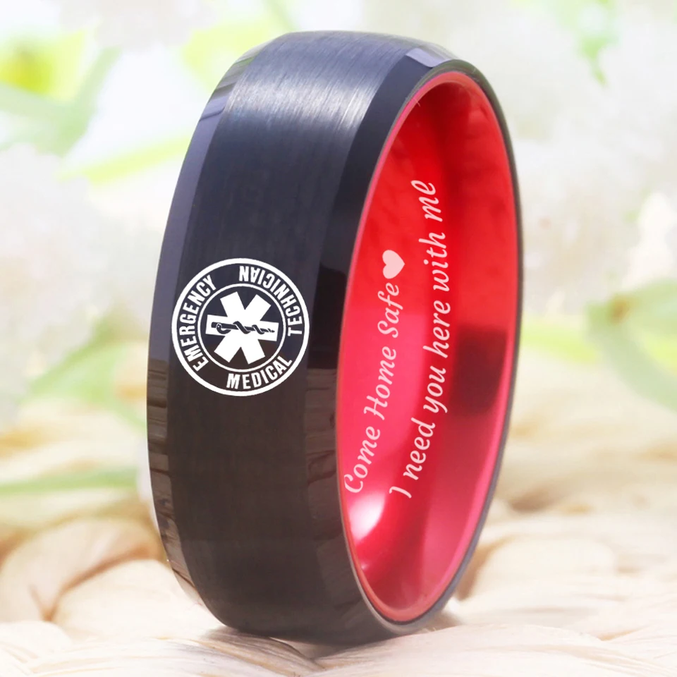 Záchranársky dizajn Medical Rings Paramedic Ring Pánsky čierny volfrámový prsteň s červeným výročím darčekový prsteň Drop Doprava prsteň