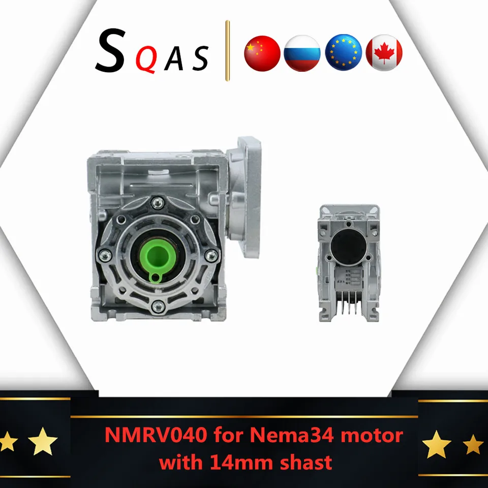 Základ EÚ 5: 1 až 100: 1 Reduktor červov RV040 Reduktor prevodovky pre prevodovku pre prevodovku pre 14 mm hriadeľ NEMA 34 Motor