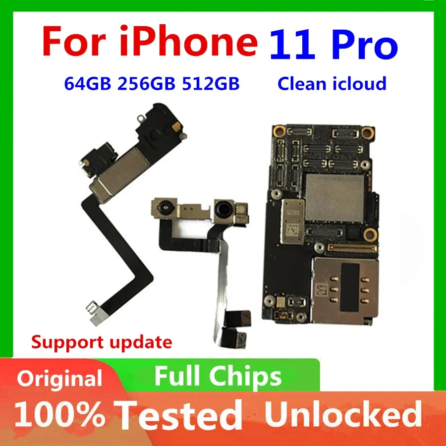 Základná doska pre iPhone 11 Pro Originálna hlavná doska s tvárou v čele ID Clean iCloud Vysoko kvalitná 256 GB 128 GB 64 GB Logic Board iOS Systém iOS