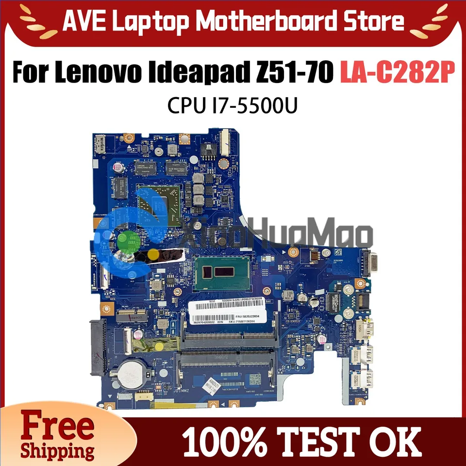 Základná doska pre notebook pre Lenovo IdeaPad Z51-70 Notebook Mainboard s I7-5500U CPU LA-C282P 5B20J23649 216-0866000 DDR3