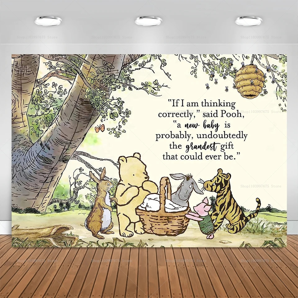 Základné pozadie Winnie the Pooh Photography Kids 1. narodeniny Portrét pozadie Vinyl Polyester Banner Banner Party Decor Supplies