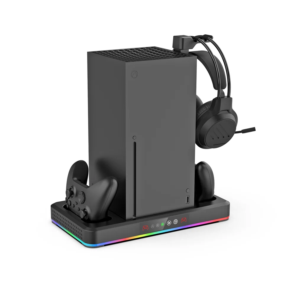 Základňa chladiaceho ventilátora pre chladiacu základňu hostiteľa Xbox Xbox Series X/S s ochladzovacími nabíjacími stojanmi s RGB, s príslušenstvom pre slúchadlá
