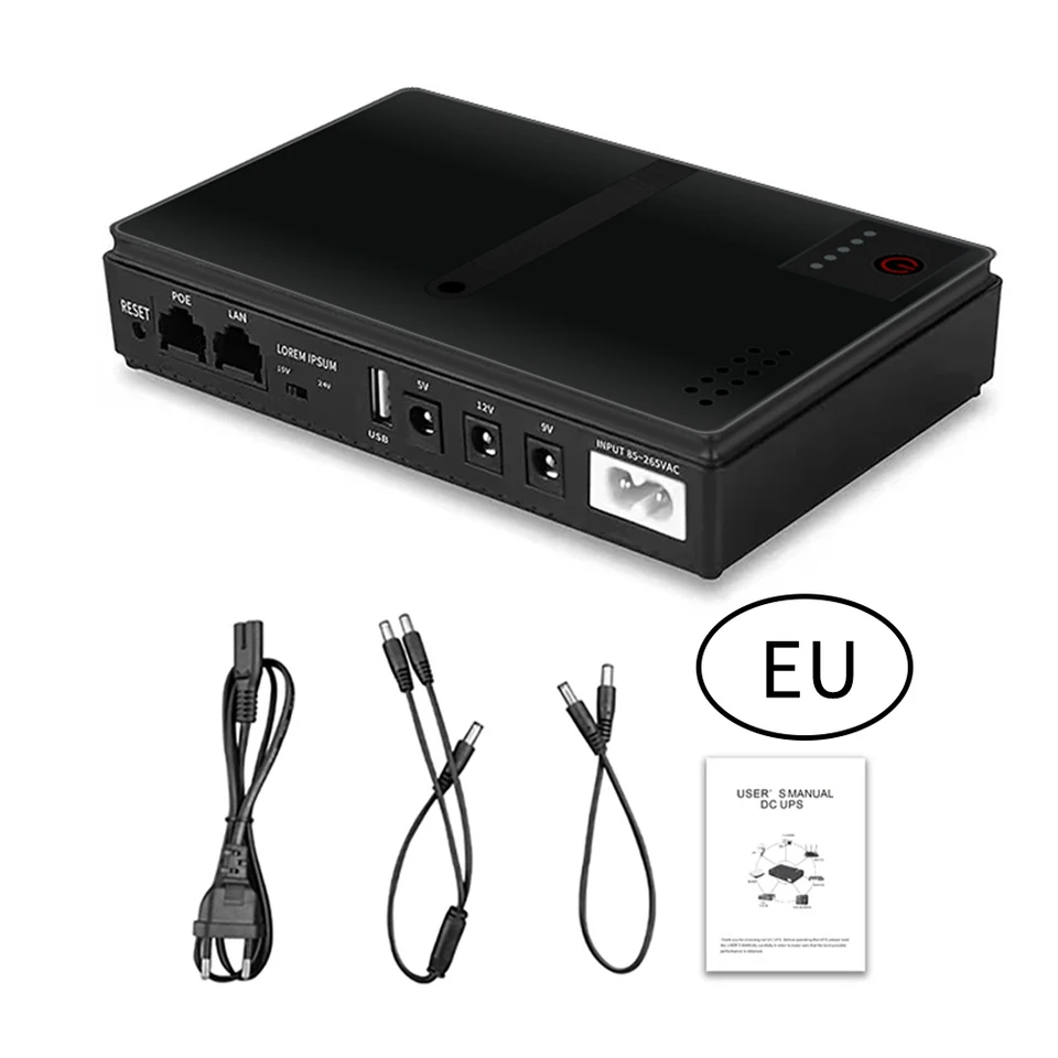 Zálohovanie batérie DC UPS 10400MAH 5V 9V 12V 2A 15V 24V 1A Výstup Neutrhovateľný napájací zdroj 85-265V UPS Batéria Zálohovanie EÚ EU PLUG EU