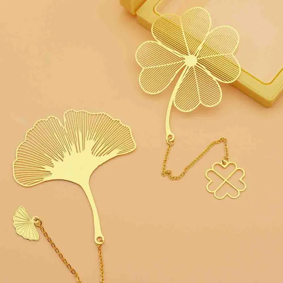 Záložka Dutiny Brass Leaf Book Mark Metal Paper Sign pre študentov Čítanie kancelárskych potrieb späť do školy