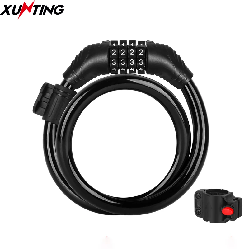 Zámok Xunting Bike Cable Lock Pre zvýšenú ochranu proti krádeži základný 54 cm stĺpca resetovateľný zámok kábla bicykla s montážnou konzolou