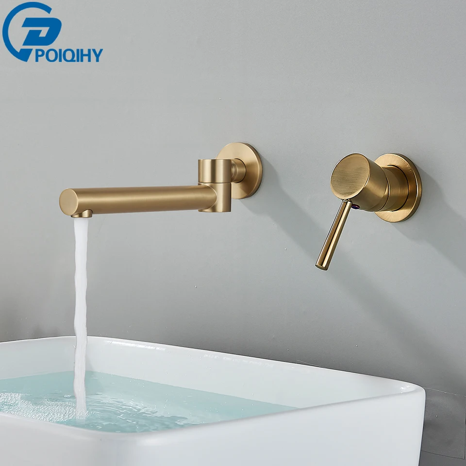Západná kotla Faucet Faucet Skladacie a prenosné kefované zlaté kúpeľňové kohútiky Duálne diery Mixer Tap Faucet Rotuing Faucet
