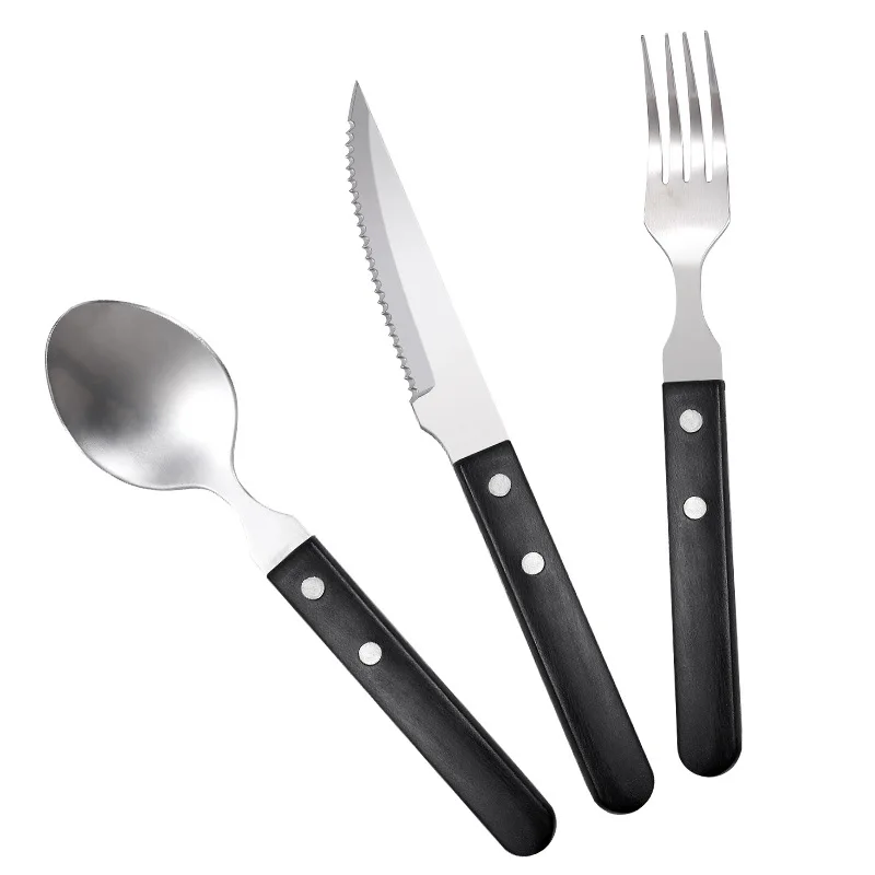 Západná z nehrdzavejúcej ocele Cutlery Set plastová rukoväť lyžičiek vidlice steak nôž na riad