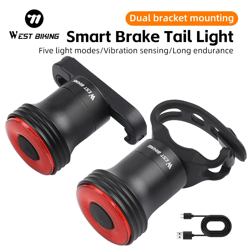 Západné cyklistické bicykle Taillight Smart Sensing Bicykel Zadné svetlo IPX6 nepremokavé nabíjanie typu C nabíjanie zadné svetlo cyklistické príslušenstvo