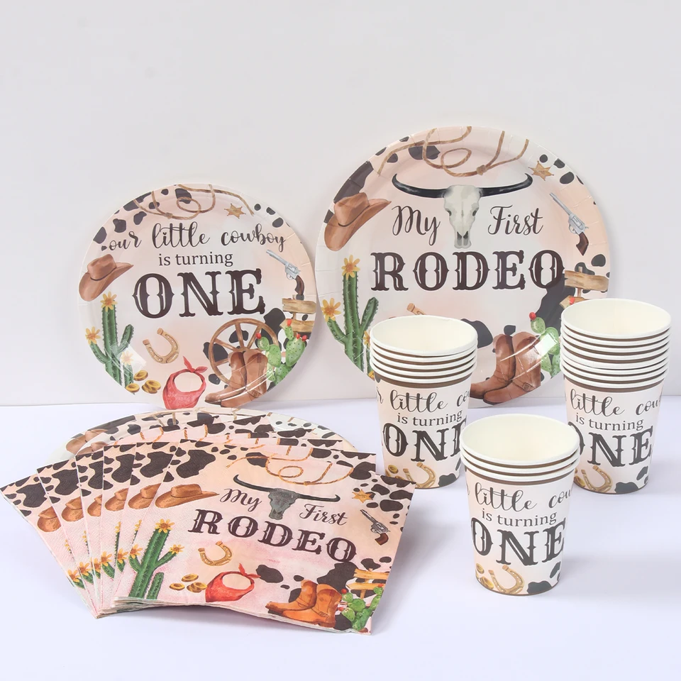 Západné narodeninové riady Paisley Print Paper Plates Divoký západ Téma téma Western Cowboy Narodeninová oslava láskavosť dekorácie