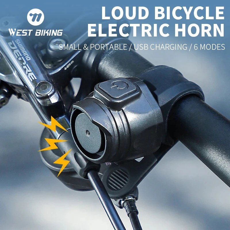 Západný bicykel Bicykel zvončeky USB nabíjaný reproduktor Elektrický roh 6 režimy Bezpečnostný zvukový alarm Mtb Coad Cycling Accessories