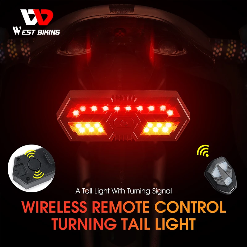 Západný cyklistický biketaillight LED Turn Signál MTB Bicycle Hornlight nepremokavý USB nabíjateľné bezdrôtové diaľkové cyklistické zadné žiarovky