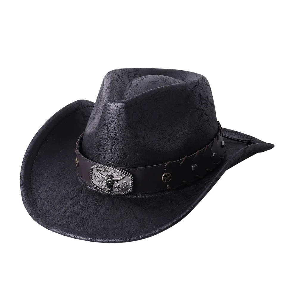 Západný kovbojský klobúk s opotrebovaným dizajnom Imitácia Dámska kožená kožená broskyňa kovboj kovboj jazz top klobúk cestovanie Sombrero hombre