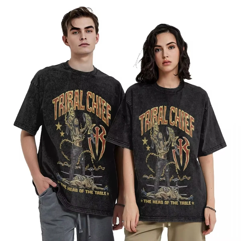 Zápasník Roman Reigns Tribal Chief Washed T tričko Streetwear Hip Hop Tričko Zápasové odpaliská pre mužov pre mužov Krátke rukávy