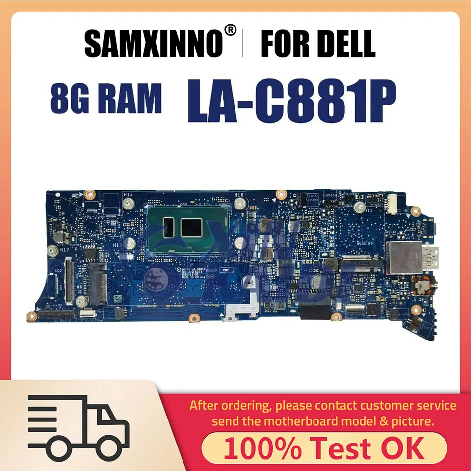 Zápisnica pre notebook pre Dell XPS 13 9350 CN-06D13G 076F9T LA-C881P LAPTOP Základná doska CPU I5 I7 6. Gen 8 GB RAM Plnotestovaný OK