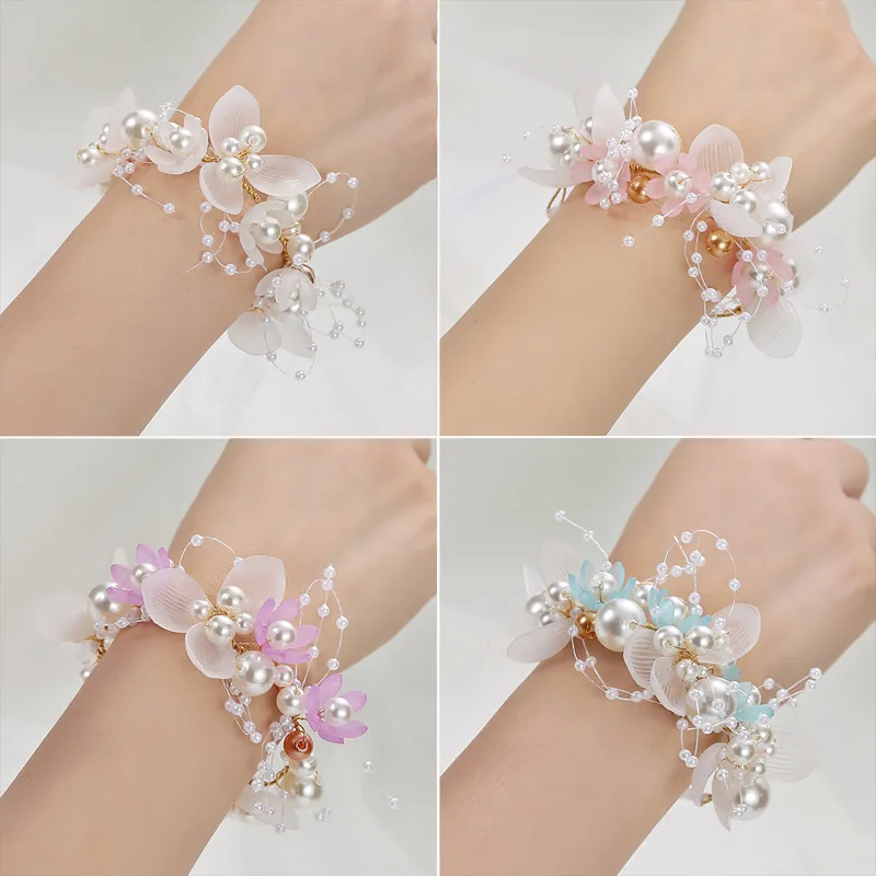 Zápästie Perla perla krištáľové korzet družička bbride svadobná párty Prom Prom Hand Flower Náramok Party šperky s manželskými doplnkami