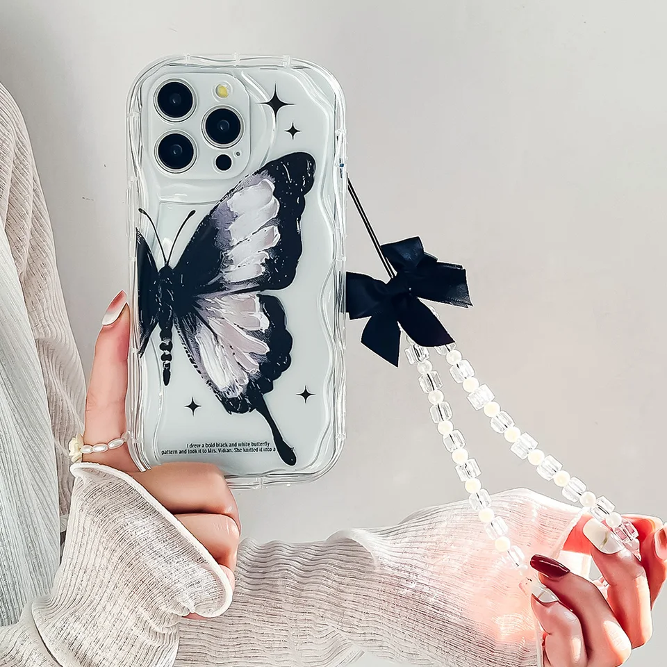 Zápätský reťazec na šnúrku pre telefón pre iPhone 15 14 13 12 11 Pro Max 6 7 8 Plus xs Max xr retro retro motýľový náramkový kryt popruh