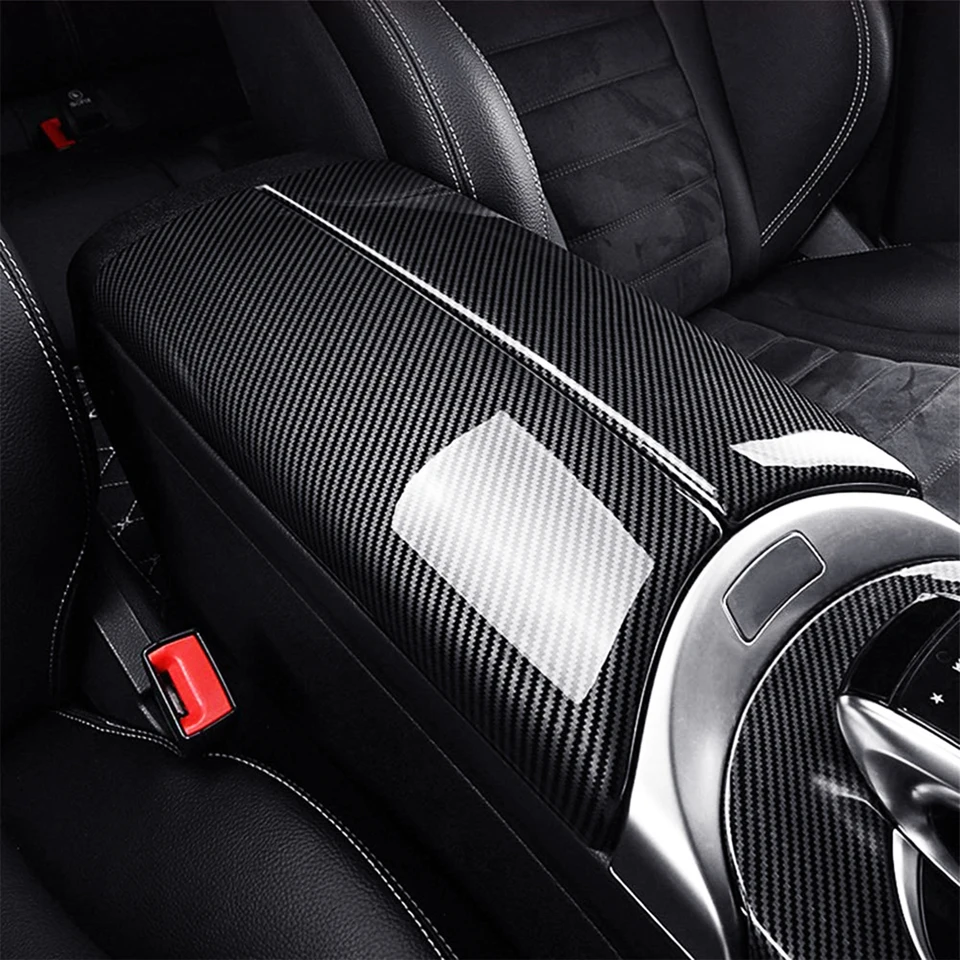 Zárubový kryt pre Mercedes Benz W213 W205 CE GLC trieda uhlíkové vlákno Interiérový stredový stredový lakťový krabičný skrinka Console Storage Tres
