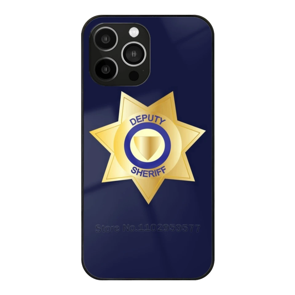 Zástupca šerifa Gold Star Badge Puzdro Pase Templed Glass Soft Edge Puzdro pre iPhone 15 14 12 13 11 x 6s 7 8 5s kryt šerif
