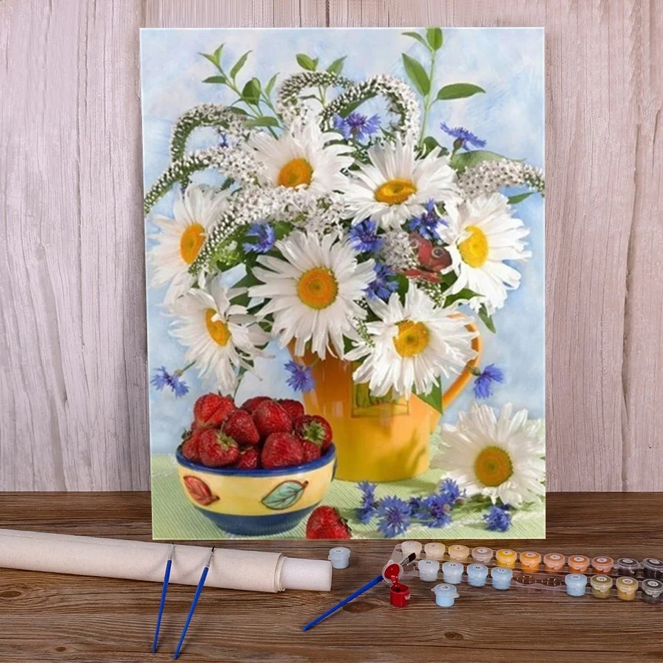 Zátiší chrysanthemum maľba podľa čísel kompletná súprava olejové farby 50*70 maľba na plátne Nový dizajn pre dospelých Veľkoobchod