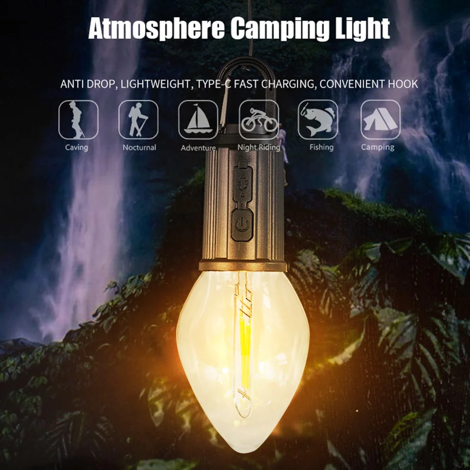 Závesné baterka s háčikom Mini Hook Núdzové svetlo typu C Nabíjanie Prenosné osvetlenie Lucerna nepremokavá pre BBQ preskúmanie