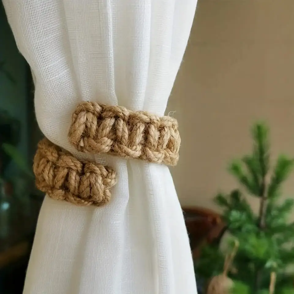 Závesné kravaty vintage štýl dekoratívne jutové opletené opona zadržanie lana klasický štýl bavlnená bielizeň