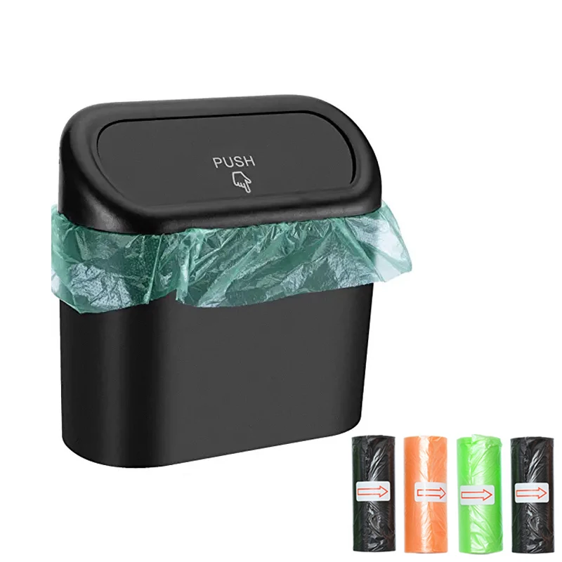Závesné vozidlo Trash Can vozidlo na odpadky na odpadky na odpadky Skladacie skrinky Abs Square Pressing Trash Automatické interiérové ​​doplnky pre auto