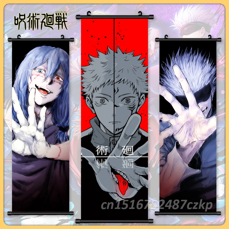 Závesný jujutsu kaisen stena umenie Ryomen Sukuna Scrolls Canvas Anime Pictures Gojo maľba