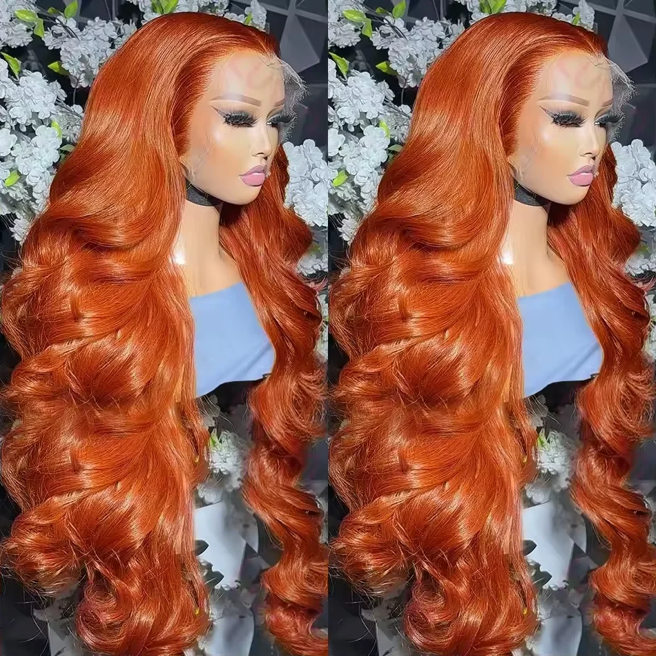 Zázvor oranžová 13x6 HD priehľadná čipka Čelná parochňa Body Wave Lace predné ľudské vlasové parochne parochne voľná vlna zafarbené ľudské vlasové parochne Predaj