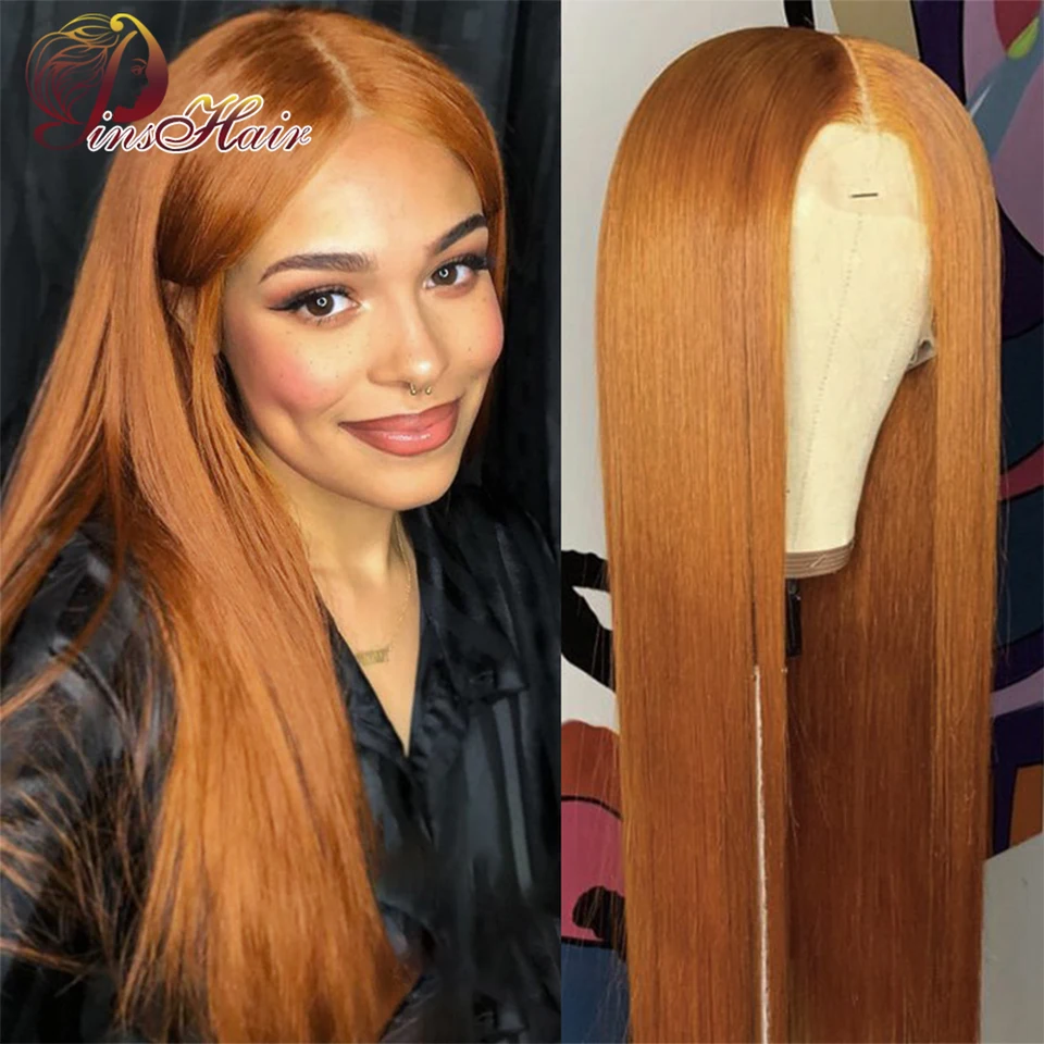 Zázvorová blondína čipka predné ľudské vlasy parochne Honey Brow Brow 13x6 Priama čipka predná parochňa pre ženy vopred plučované remy ľudské vlasy parochňa 32 ''