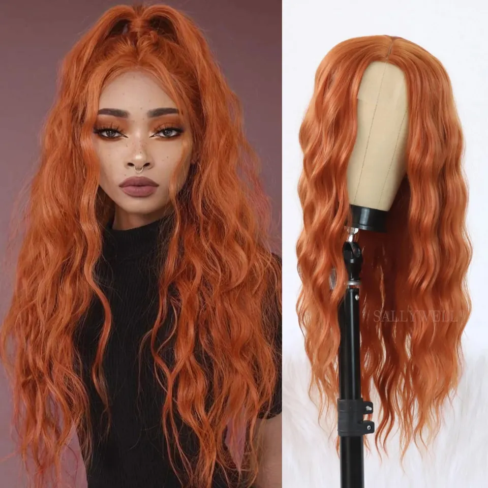 Zázvorová parochňa Lace predná parochňa Oranžová voľná vlna parochňa Oranžové kučeravé parochne pre ženy