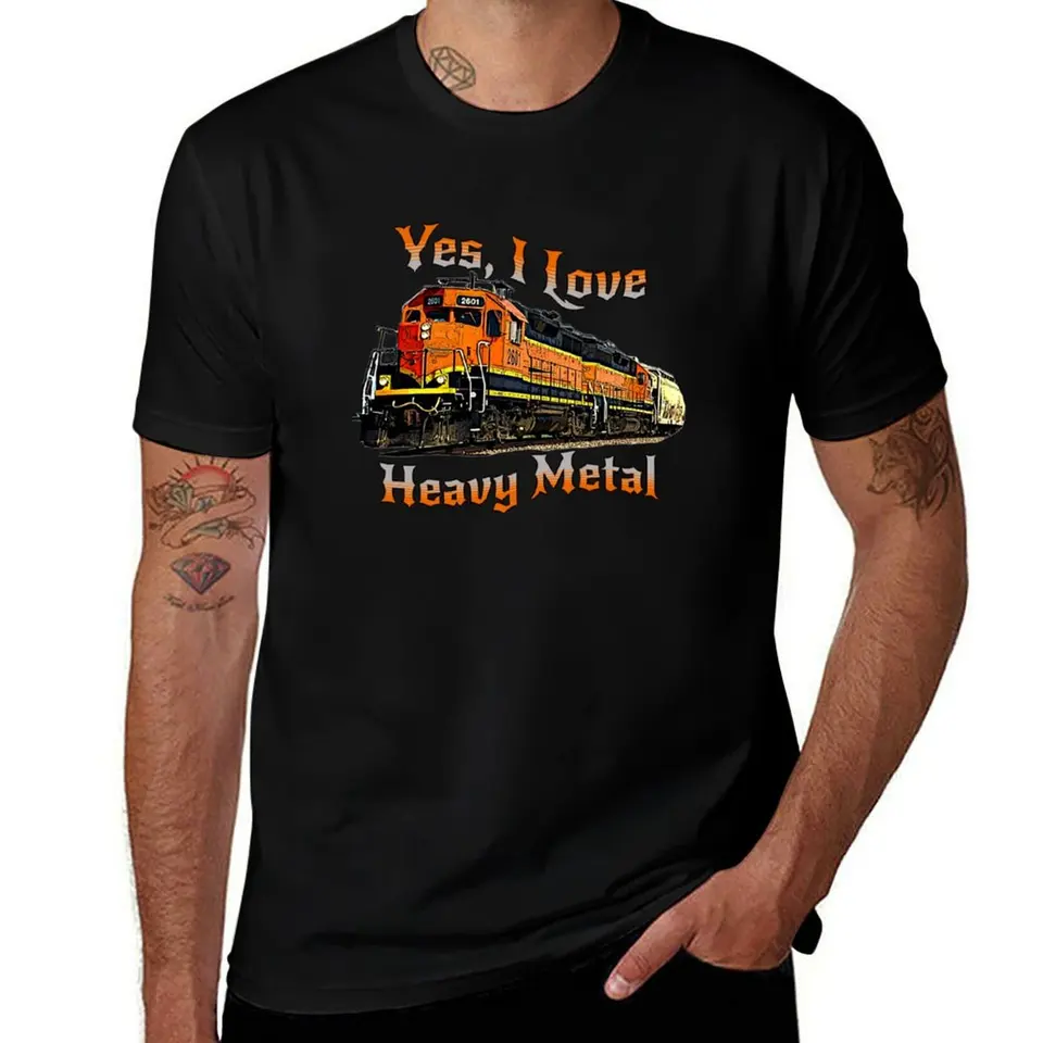Áno, milujem ťažký kov, naftový lokomotívny vlakový železničný motor vtipný hudobný tričko Plain Vintage anime košeľu Men Tshirt