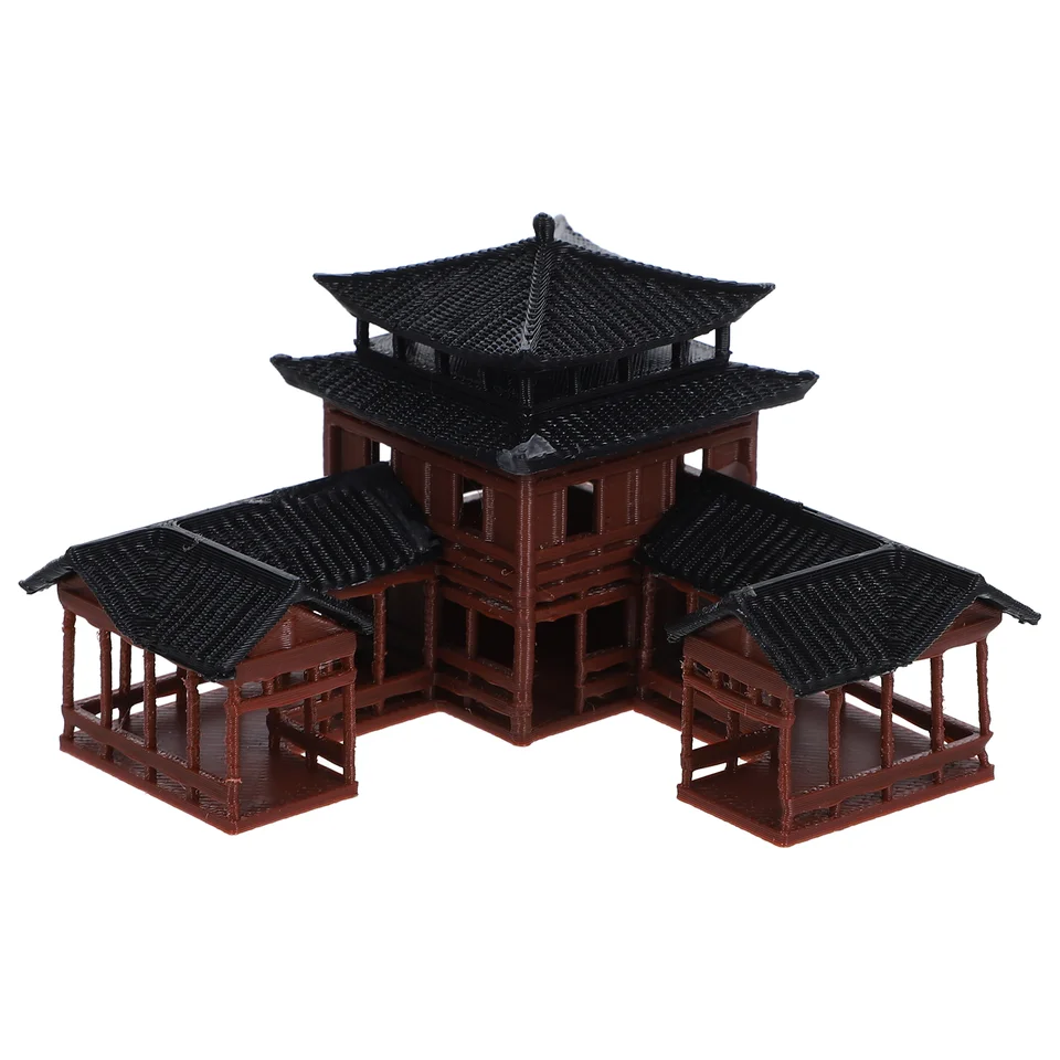 Ázijská pagoda dekor miniatúrne záhradné sochy bonsai model čínsky hostinec pre domáce domácnosti