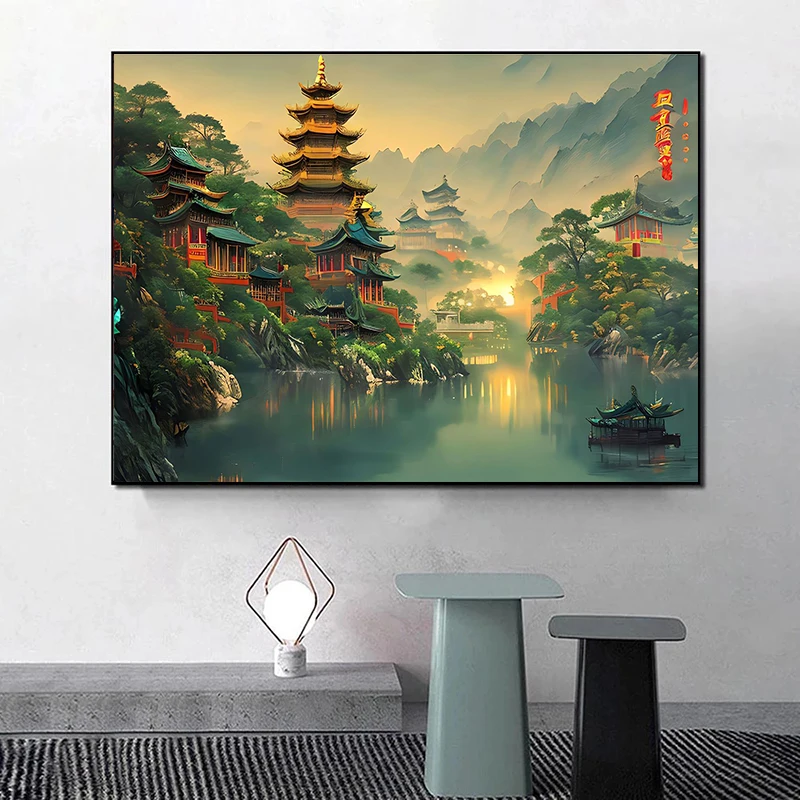 Ázijské umenie Čínska krajina plagát Canvas maľba plagát a tlač na stenu Art Picture for Obýva