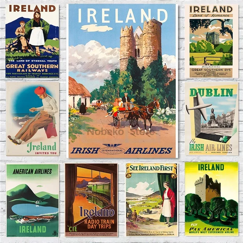 Írsko Vintage cestovný plagát Dublin Glengarriff Killarney Plagát a výtlačky plátno maľba nástenné umelecké obrázky Domáce izby dekor