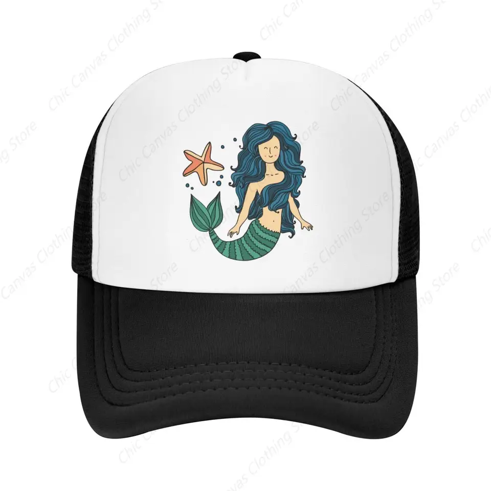 Ôtový klobúk s klobúkom nastaviteľná umytá morská panna krásna hviezda baseball ocko s vtipnou zúfalou loptičkou Trucker Cap pre ženy unisex