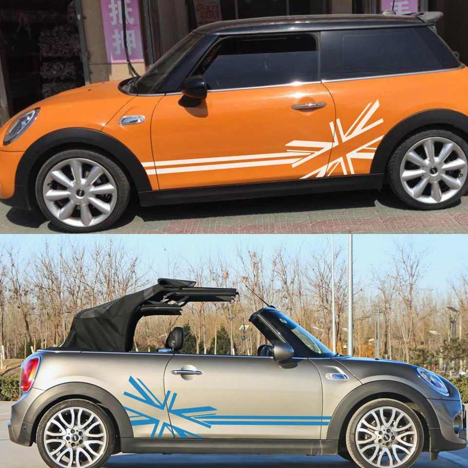 Únie Jack Styling Styling Dvere Side Body Stiapky pretekárske pruhy pre Mini Cooper S R50 R55 R56 F56 F57 F60 2ks Union Jack Jack