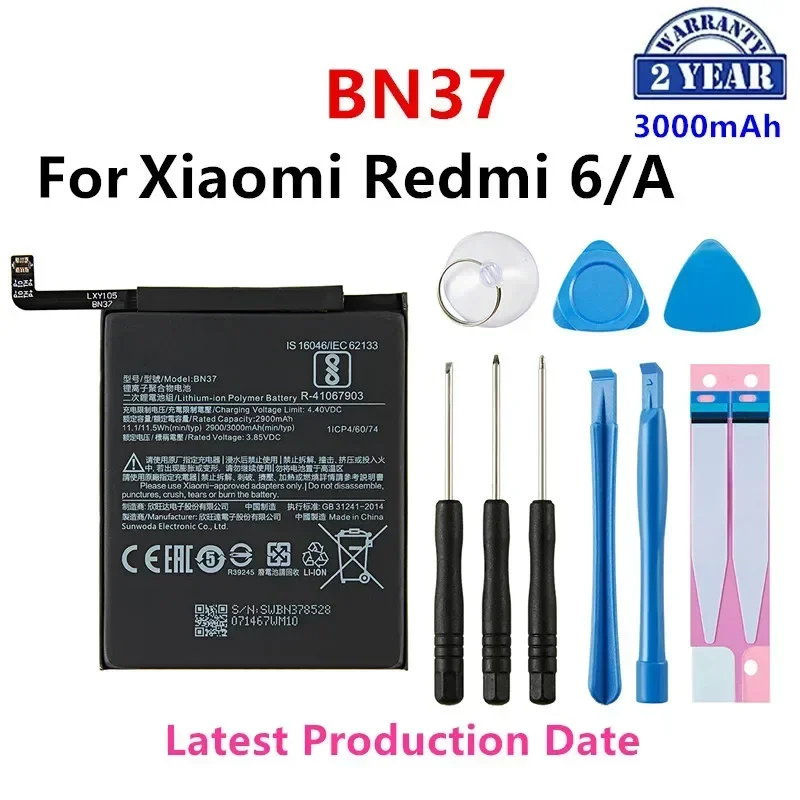Úplne nová batéria BN37 3000 mAh pre Xiaomi Redmi 6 Redmi6 Redmi 6a BN37 Výmena batérie telefónu +Nástroje
