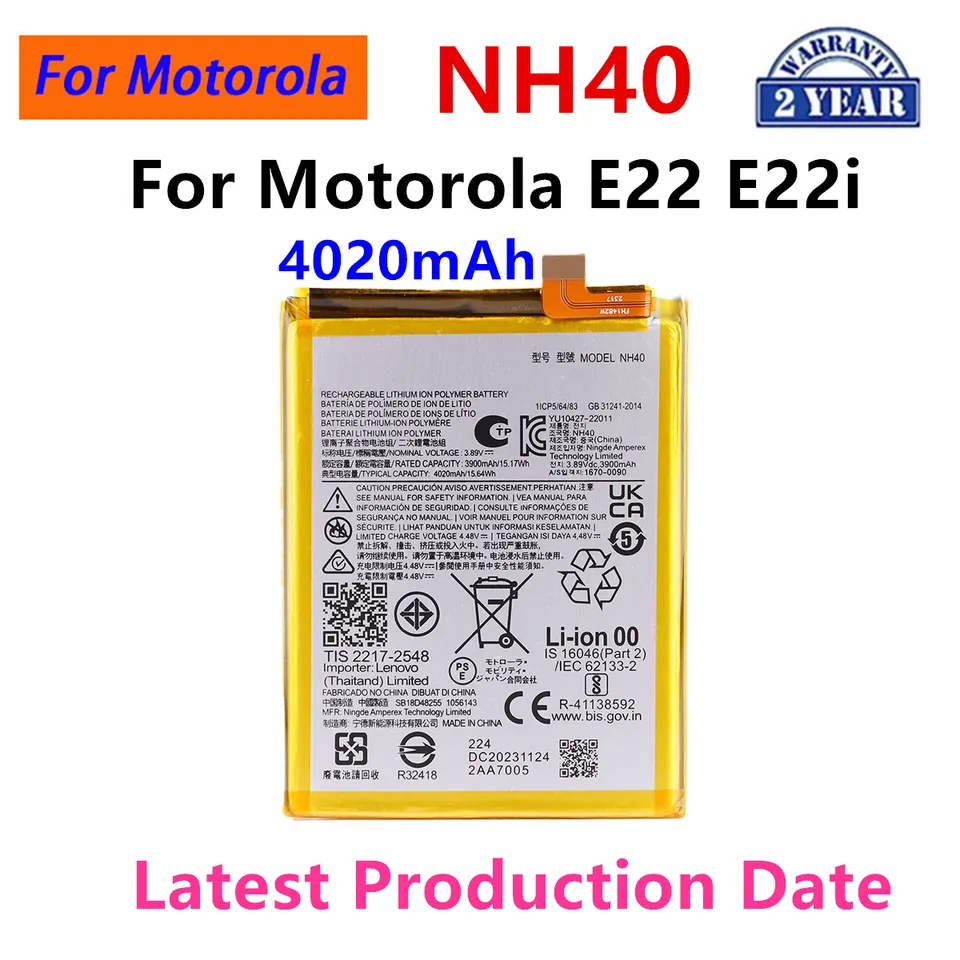 Úplne nová batéria NH40 4020 mAh pre batérie telefónu Motorola Moto E22 E22I