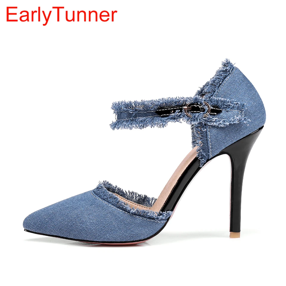 Úplne nová džínsová móda Black Blue Women Sandals High Gladiator podpätky Dámske topánky Eks3 plus veľká veľkosť 10 12 31 47