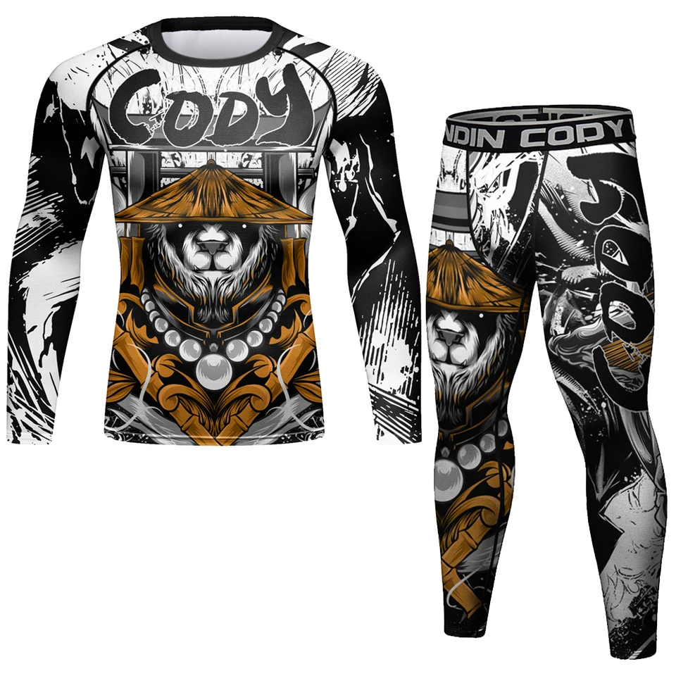 Úplne nové mužské kompresné súprava bežiacich pančuchách Workout Fitness Training Tracksuit Dlhé rukávy Tirls Sports Suck Rashgard Kit
