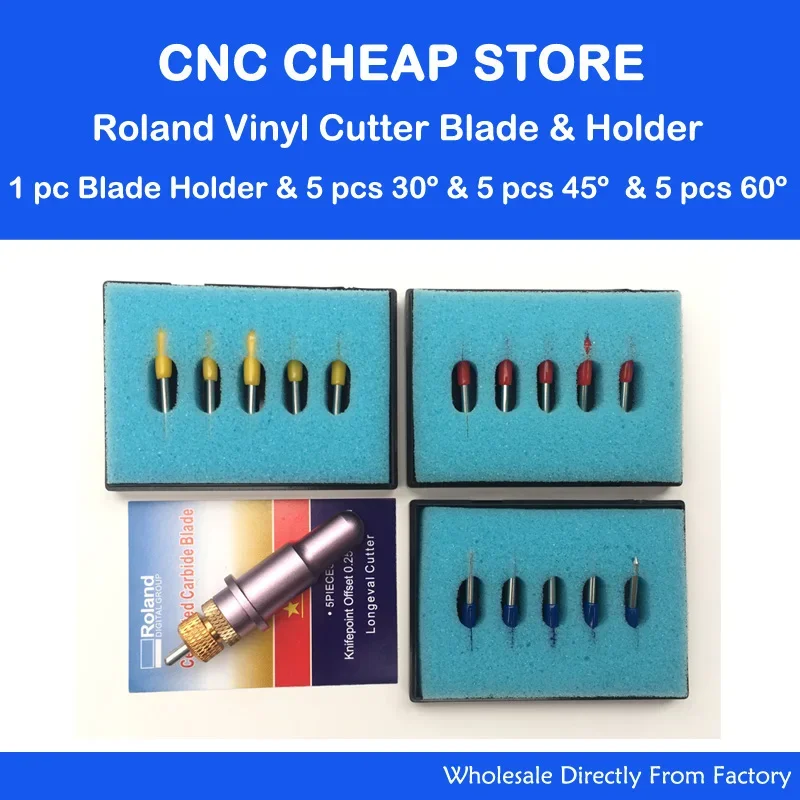 Úplne nový 12 mm roland China vinyl Cutter Blade Držiteľ + 15ks 45/60/30 ° C nožie plotter lopatky