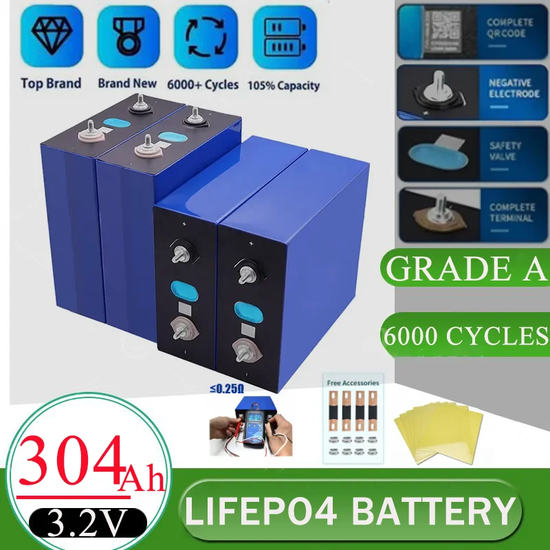 Úplne nový EVE 3,2V 304AH LF304K 310AH GRADE A S NOVÝMI STRÁMKY DOULE HOLES LIFEPO4 pre DIY Solar Energy Storage Free bez cla