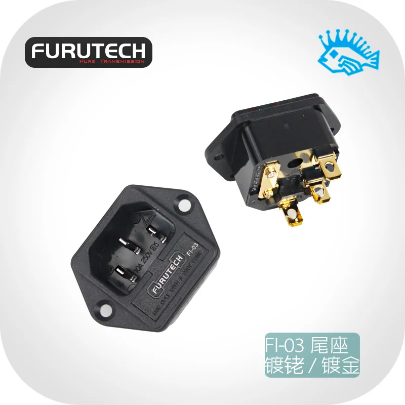 Úplne nový originálny Furutech Fi-03 AC Power Plug Socket IEC320-1 C14 Muž s poistkou držiak zlata Rhodium pokovovaný 10A 250V 1PC
