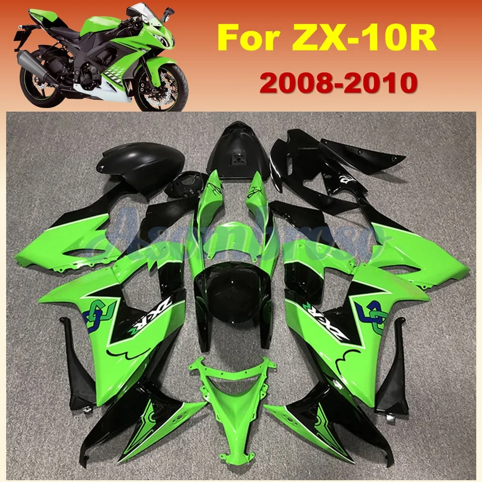 Úplná kazateľská súprava pre Kawasaki Ninja ZX10R 2008 2009 2010 ZX 10R 08-10 ZX1000 ZELENÁ ČLENNÝ BLECK Sportbike Race Bodyframe Cowling