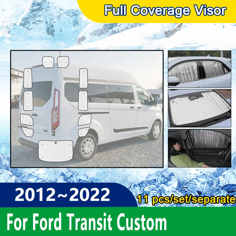 Úplné kryty slnečnice pre Ford Transit Custom 2012 ~ 2022 Ochrana pred slnkom Černé sklo bočné okno Visor Shaby Auto Príslušenstvo
