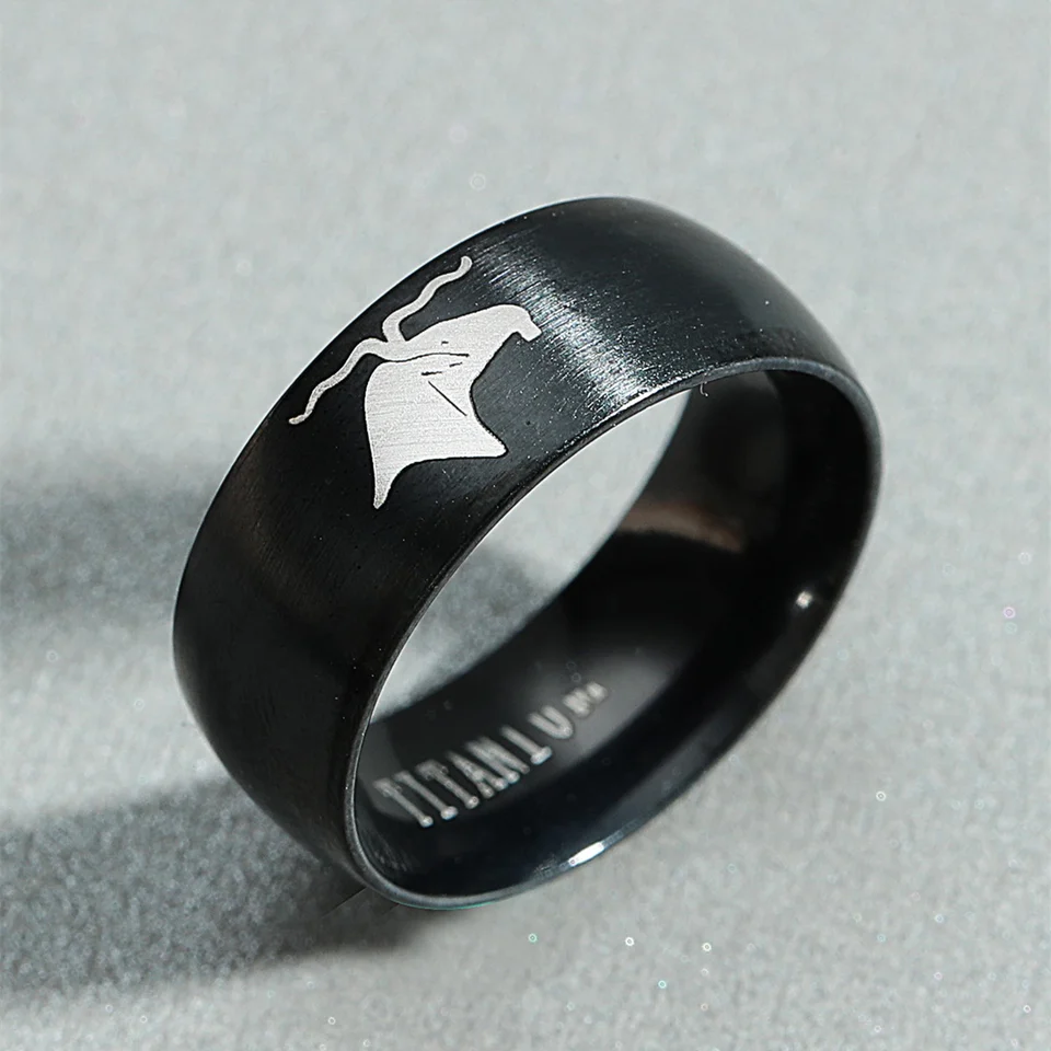 Útok 8 mm na Titan Black Sliver z nehrdzavejúcej ocele Ring Wings of Liberty Flag Rings prsteň pre mužov