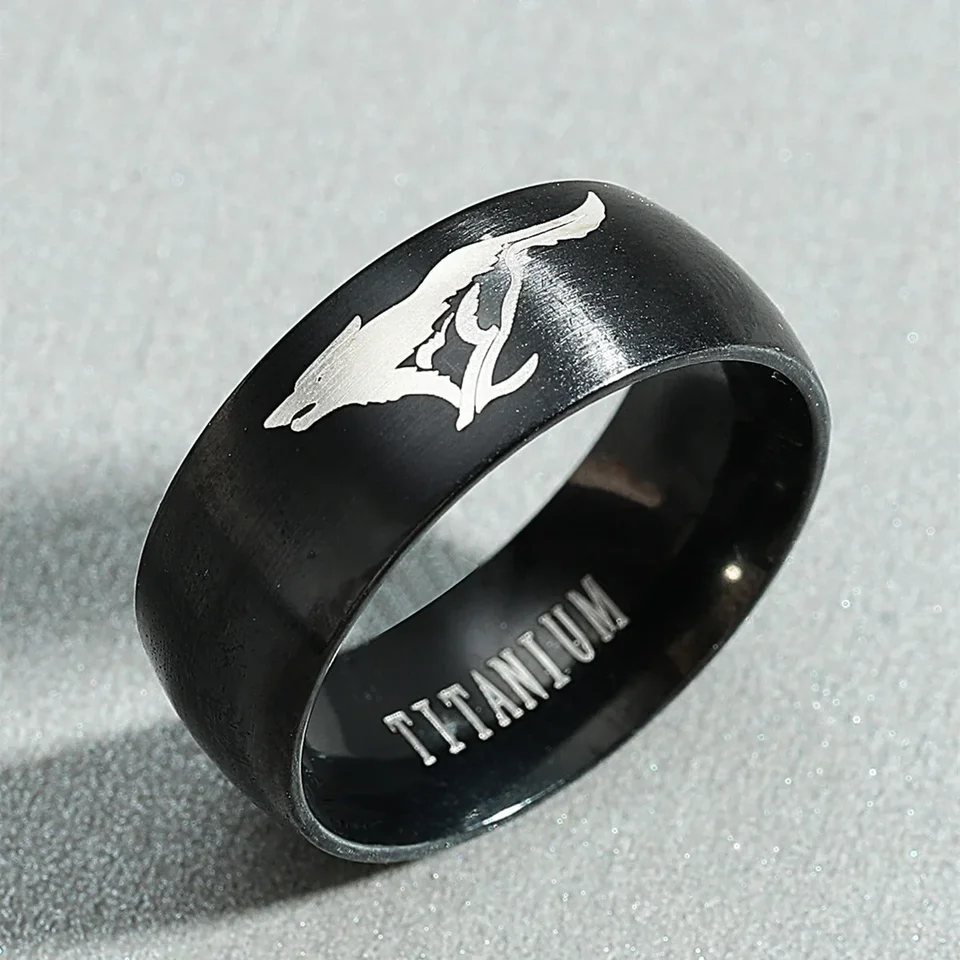 Útok 8 mm na Titan Black Sliver z nehrdzavejúcej ocele Ring Wings of Liberty Flag Rings prsteň pre mužov